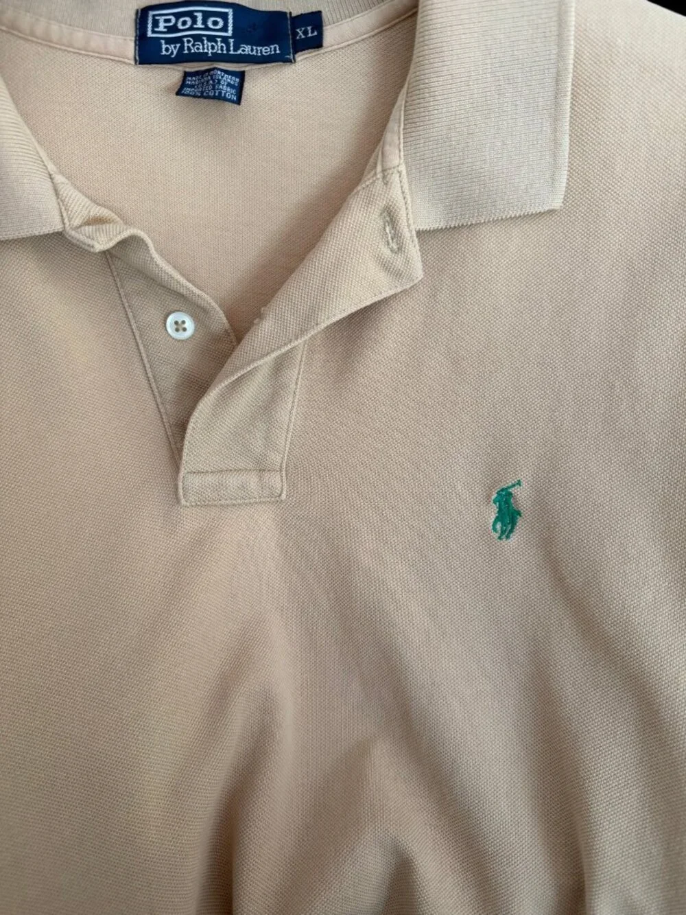 Vintage Polo by Ralph Lauren Polo Shirt Khaki Tan Green Pony Cotton XL USA